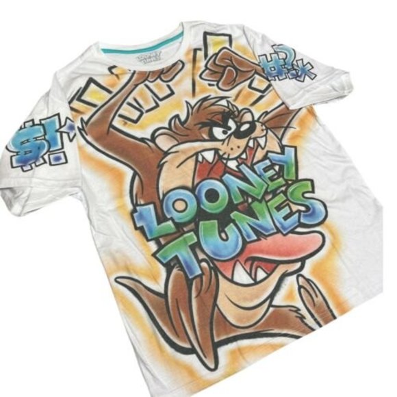 Warner Bros. Other - Looney Tunes Taz Men’s L Graffiti T-Shirt Y2K Art Tazmanian Devil Blue Brown NEW